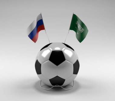 Rusya - Suudi Arabistan Futbol Bayrakları, Beyaz Arkaplan - 3D Render