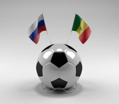 Rusya - Senegal Futbol Bayrakları, Beyaz Arkaplan - 3D Render