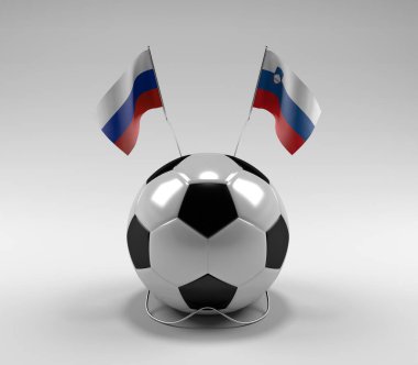 Rusya - Slovenya Futbol Bayrakları, Beyaz Arkaplan - 3D Render