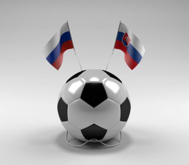 Rusya - Slovakya Futbol Bayrakları, Beyaz Arkaplan - 3D Render