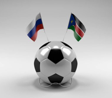 Rusya - Güney Sudan Futbol Bayrakları, Beyaz Arkaplan - 3D Render