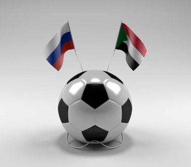 Rusya - Sudan Futbol Bayrakları, Beyaz Arkaplan - 3D Render