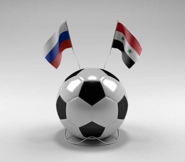 Rusya - Suriye Futbol Bayrakları, Beyaz Arkaplan - 3D Render