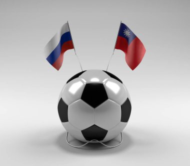 Rusya - Tayvan Futbol Bayrakları, Beyaz Arkaplan - 3D Render
