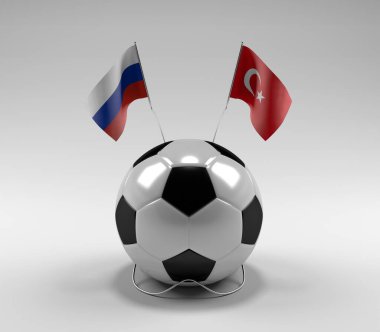 Rusya - Türkiye Futbol Bayrakları, Beyaz Arkaplan - 3D Hazırlama