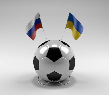 Rusya - Ukrayna Futbol Bayrakları, Beyaz Arkaplan - 3D Render