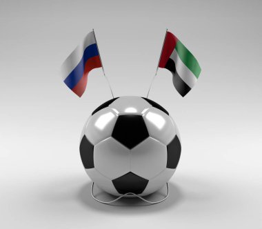 Rusya - Birleşik Arap-Emirlikleri Futbol Bayrakları, Beyaz Arkaplan - 3D Render