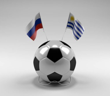Rusya - Uruguay Futbol Bayrakları, Beyaz Arkaplan - 3D Render