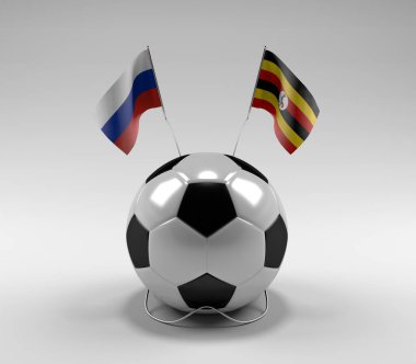 Rusya - Uganda Futbol Bayrakları, Beyaz Arkaplan - 3D Render