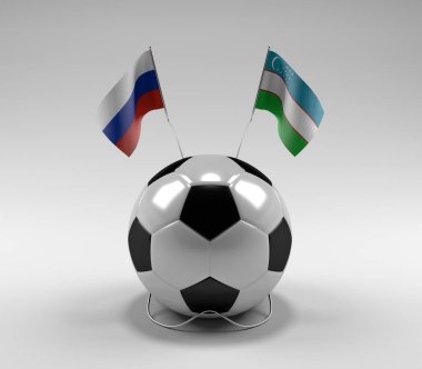 Rusya - Özbekistan Futbol Bayrakları, Beyaz Arkaplan - 3D Render