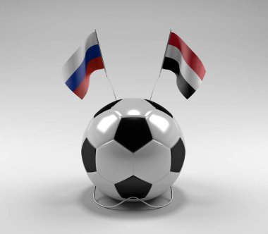Rusya - Yemen Futbol Bayrakları, Beyaz Arkaplan - 3D Render