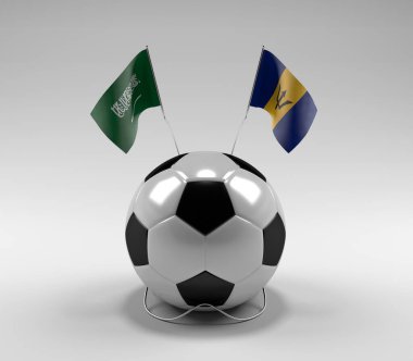 Suudi Arabistan - Barbados Futbol Bayrakları, Beyaz Arkaplan - 3D Render