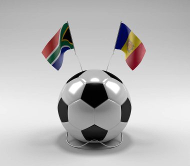 Güney Afrika - Andorra Futbol Bayrakları, Beyaz Arkaplan - 3D Render