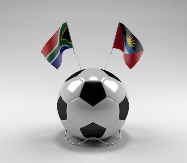 Güney Afrika - Antigua ve Barbuda Futbol Bayrakları, Beyaz Arkaplan - 3D Render
