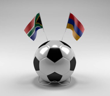 Güney Afrika - Ermenistan Futbol Bayrakları, Beyaz Arkaplan - 3D Render