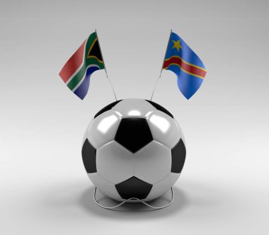 Güney Afrika - Kongo Demokratik Cumhuriyeti Futbol Bayrakları, Beyaz Arkaplan - 3D Render