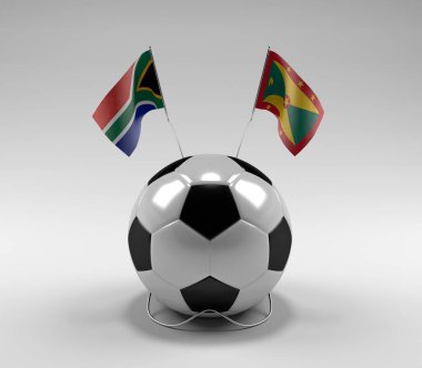 Güney Afrika - Grenada Futbol Bayrakları, Beyaz Arkaplan - 3D Render