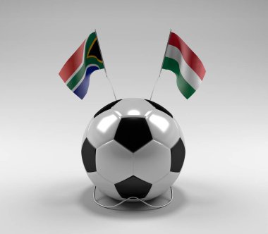 Güney Afrika - Macaristan Futbol Bayrakları, Beyaz Arkaplan - 3D Render