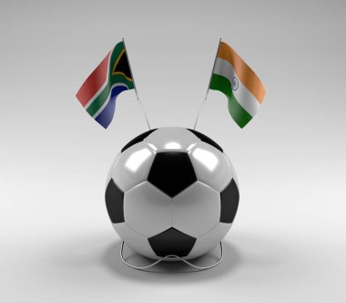 Güney Afrika - Hindistan Futbol Bayrakları, Beyaz Arkaplan - 3D Render