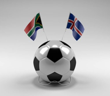 Güney Afrika - İzlanda Futbol Bayrakları, Beyaz Arkaplan - 3D Render