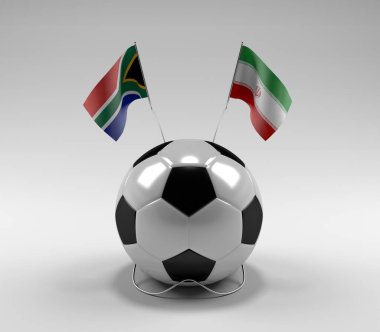 Güney Afrika - İran Futbol Bayrakları, Beyaz Arkaplan - 3D Render
