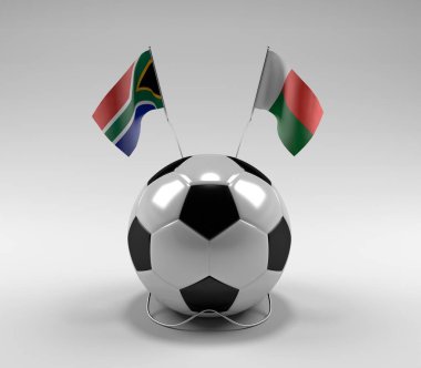 Güney Afrika - Madagaskar Futbol Bayrakları, Beyaz Arkaplan - 3D Render