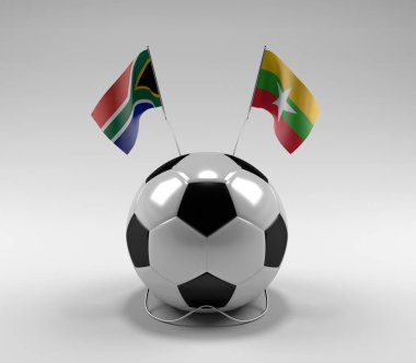 Güney Afrika - Myanmar Futbol Bayrakları, Beyaz Arkaplan - 3D Render