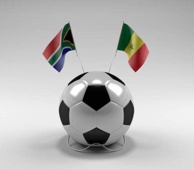 Güney Afrika - Senegal Futbol Bayrakları, Beyaz Arkaplan - 3D Render