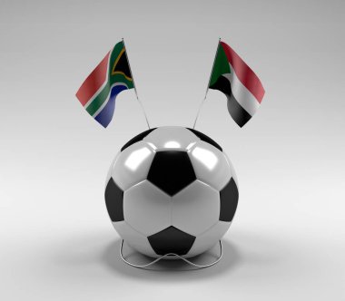 Güney Afrika - Sudan Futbol Bayrakları, Beyaz Arkaplan - 3D Render
