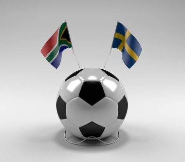 Güney Afrika - İsveç Futbol Bayrakları, Beyaz Arkaplan - 3D Render