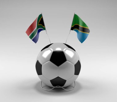 Güney Afrika - Tanzanya Futbol Bayrakları, Beyaz Arkaplan - 3D Render