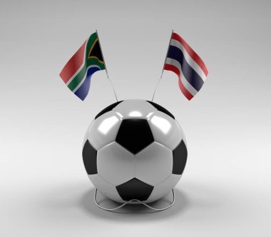 Güney Afrika - Tayland Futbol Bayrakları, Beyaz Arkaplan - 3D Render