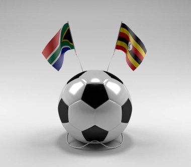 Güney Afrika - Uganda Futbol Bayrakları, Beyaz Arkaplan - 3D Render