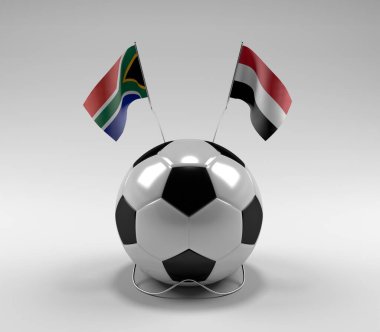 Güney Afrika - Yemen Futbol Bayrakları, Beyaz Arkaplan - 3D Render