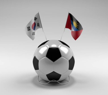Güney Kore - Antigua ve Barbuda Futbol Bayrakları, Beyaz Arkaplan - 3D Render