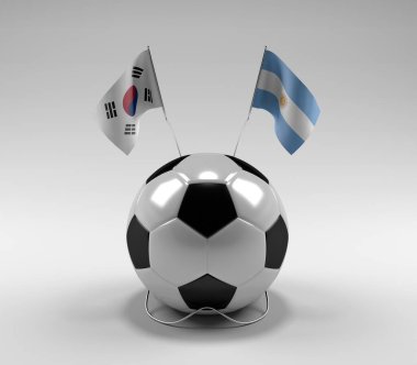 Güney Kore - Arjantin Futbol Bayrakları, Beyaz Arkaplan - 3D Render