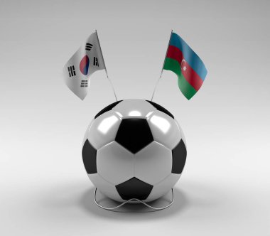 Güney Kore - Azerbaycan Futbol Bayrakları, Beyaz Arkaplan - 3D Render