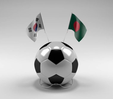 Güney Kore - Bangladeş Futbol Bayrakları, Beyaz Arkaplan - 3D Render