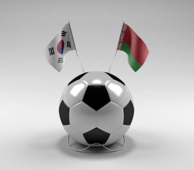 Güney Kore - Belarus Futbol Bayrakları, Beyaz Arkaplan - 3D Render
