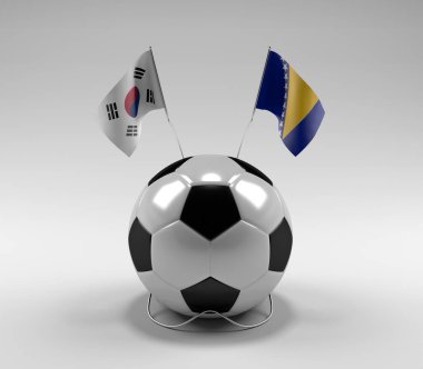 Güney Kore - Bosna-Hersek Futbol Bayrakları, Beyaz Arkaplan - 3D Render