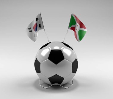 Güney Kore - Burundi Futbol Bayrakları, Beyaz Arkaplan - 3D Render