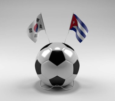 Güney Kore - Küba Futbol Bayrakları, Beyaz Arkaplan - 3D Render
