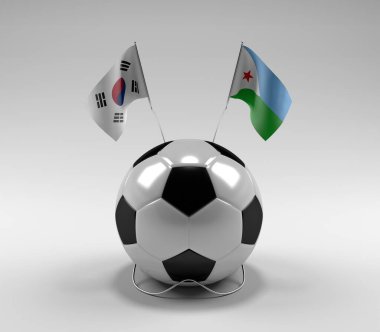 Güney Kore - Cibuti Futbol Bayrakları, Beyaz Arkaplan - 3D Render