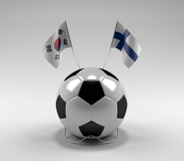 Güney Kore - Finlandiya Futbol Bayrakları, Beyaz Arkaplan - 3D Render