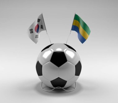 Güney Kore - Gabon Futbol Bayrakları, Beyaz Arkaplan - 3D Render