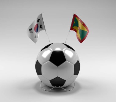Güney Kore - Grenada Futbol Bayrakları, Beyaz Arkaplan - 3D Render