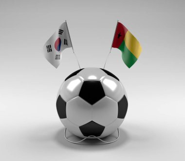 Güney Kore - Gine-Bissau Futbol Bayrakları, Beyaz Arkaplan - 3D Render