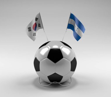 Güney Kore - Honduras Futbol Bayrakları, Beyaz Arkaplan - 3D Render