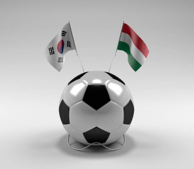 Güney Kore - Macaristan Futbol Bayrakları, Beyaz Arkaplan - 3D Render