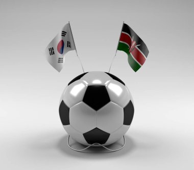 Güney Kore - Kenya Futbol Bayrakları, Beyaz Arkaplan - 3D Render